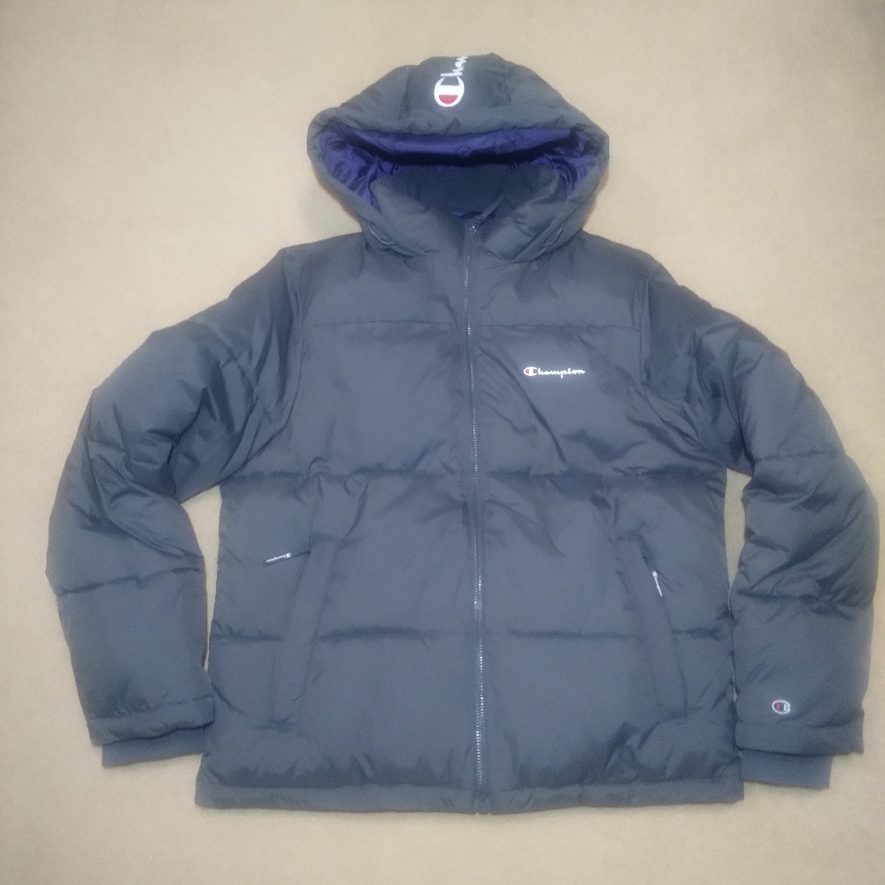 Champion Men's Size Small Quilted Puffer Jacket Hooded Zip Pockets Gray New Tags